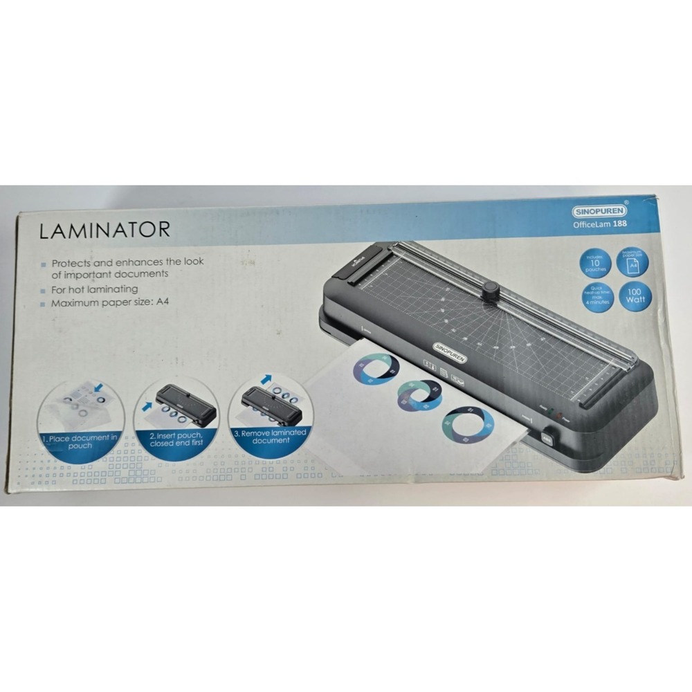 Sinopuren OfficeLam 188 A4 Hot Laminator Machine 100W w/ Box & Manual